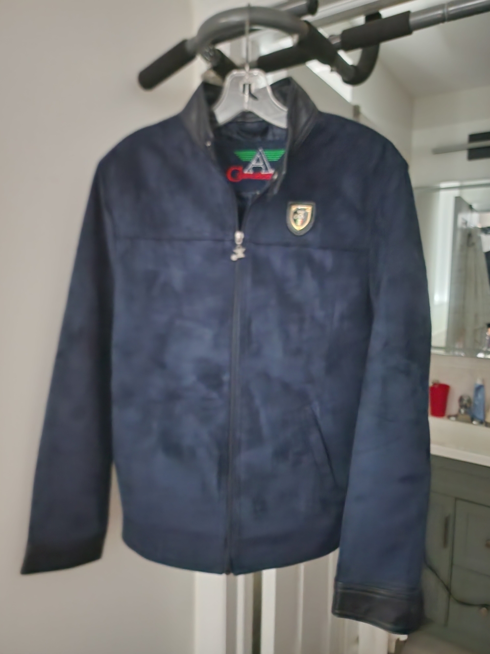 Armani Collezioni Navy Suede-Style Zip Front Jacket